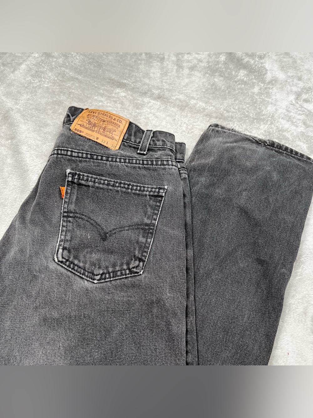 Vintage Levi's 505 Relaxed Jeans Mens 32x30 Gray Orange Tab USA Made Skater Y2K